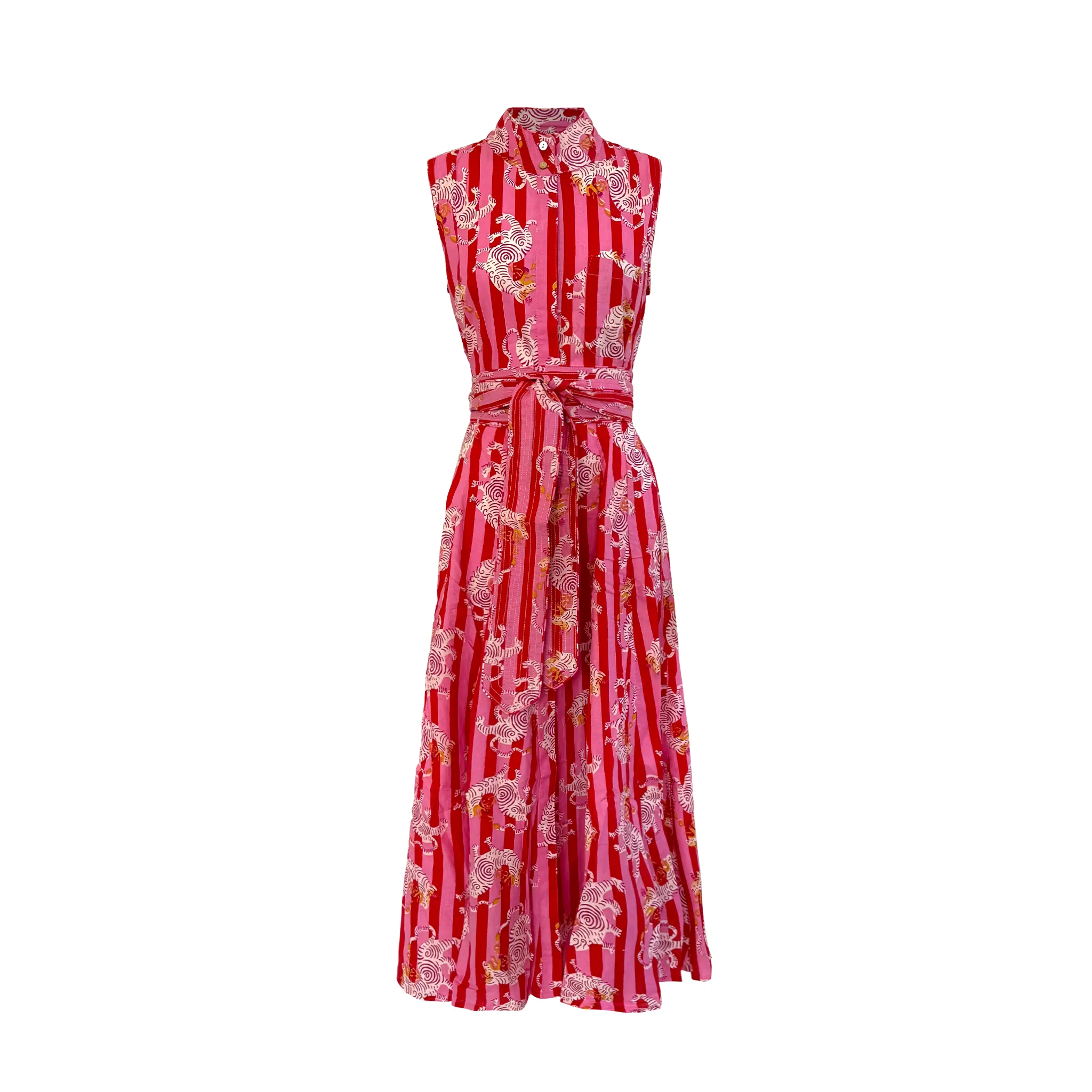 Tibetan Dragon Sleeveless Belted Dress
