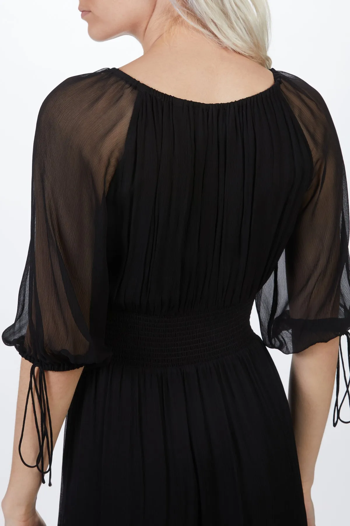 TIE-DETAILED CHIFFON MAXI DRESS