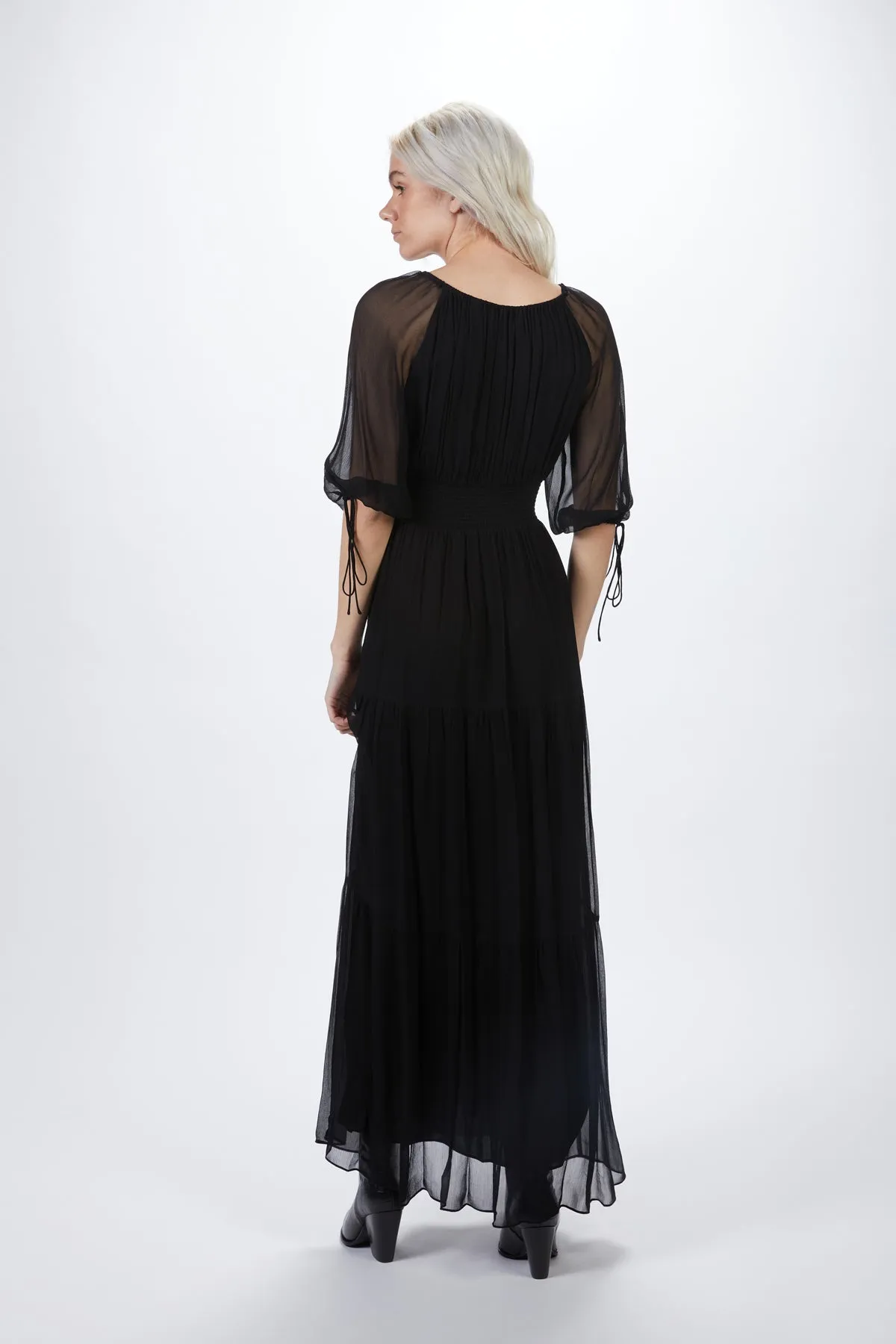 TIE-DETAILED CHIFFON MAXI DRESS