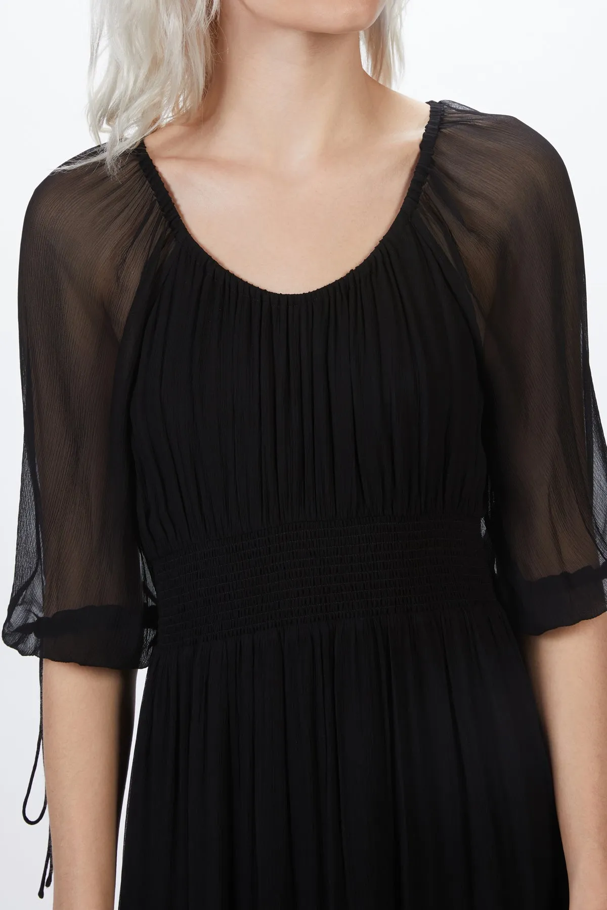 TIE-DETAILED CHIFFON MAXI DRESS