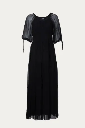 TIE-DETAILED CHIFFON MAXI DRESS