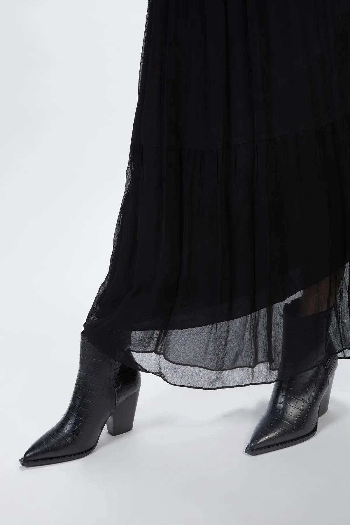 TIE-DETAILED CHIFFON MAXI DRESS