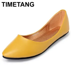 TIMETANGGenuine Leather Flat Shoes Woman Hand-sewn Leather Loafers Cowhide Spring Candy color CasualShoes Women Flats WomenShoes