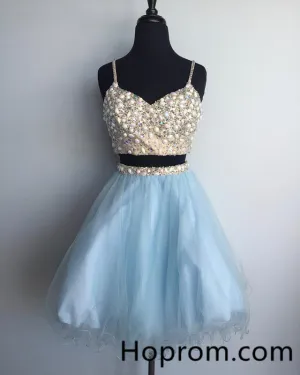 Two Pieces Beadings Homecoming Dress, Baby Blue Homecoming Dress