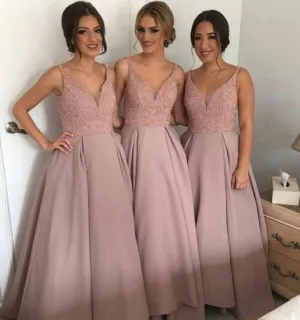 V-neck Beading Long Bridesmaid Dress for Wedding