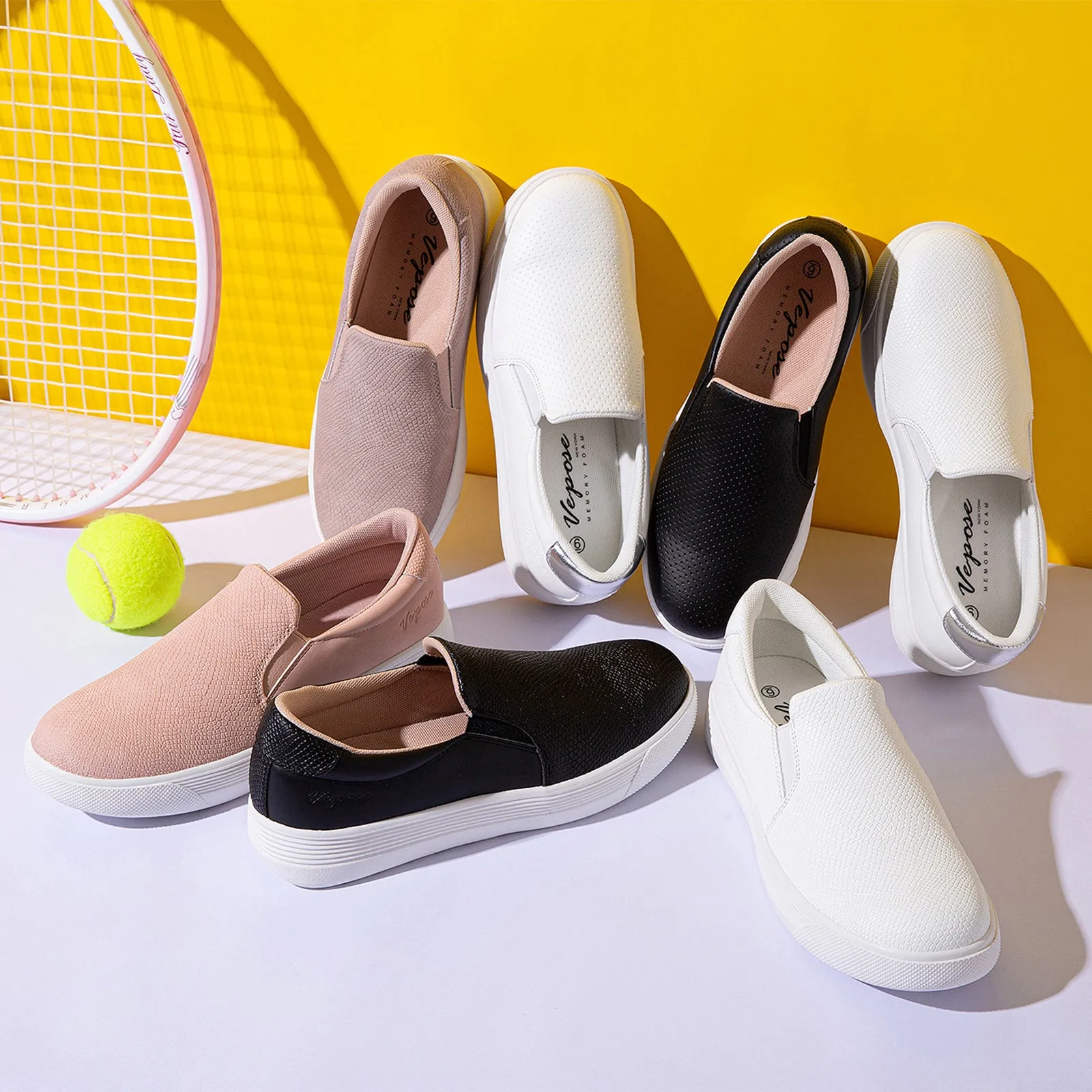 Vepose 8008 Slip on Sneakers Women Fashion Sneakers Comfortable Casual Loafers Shoes with Memory Foam