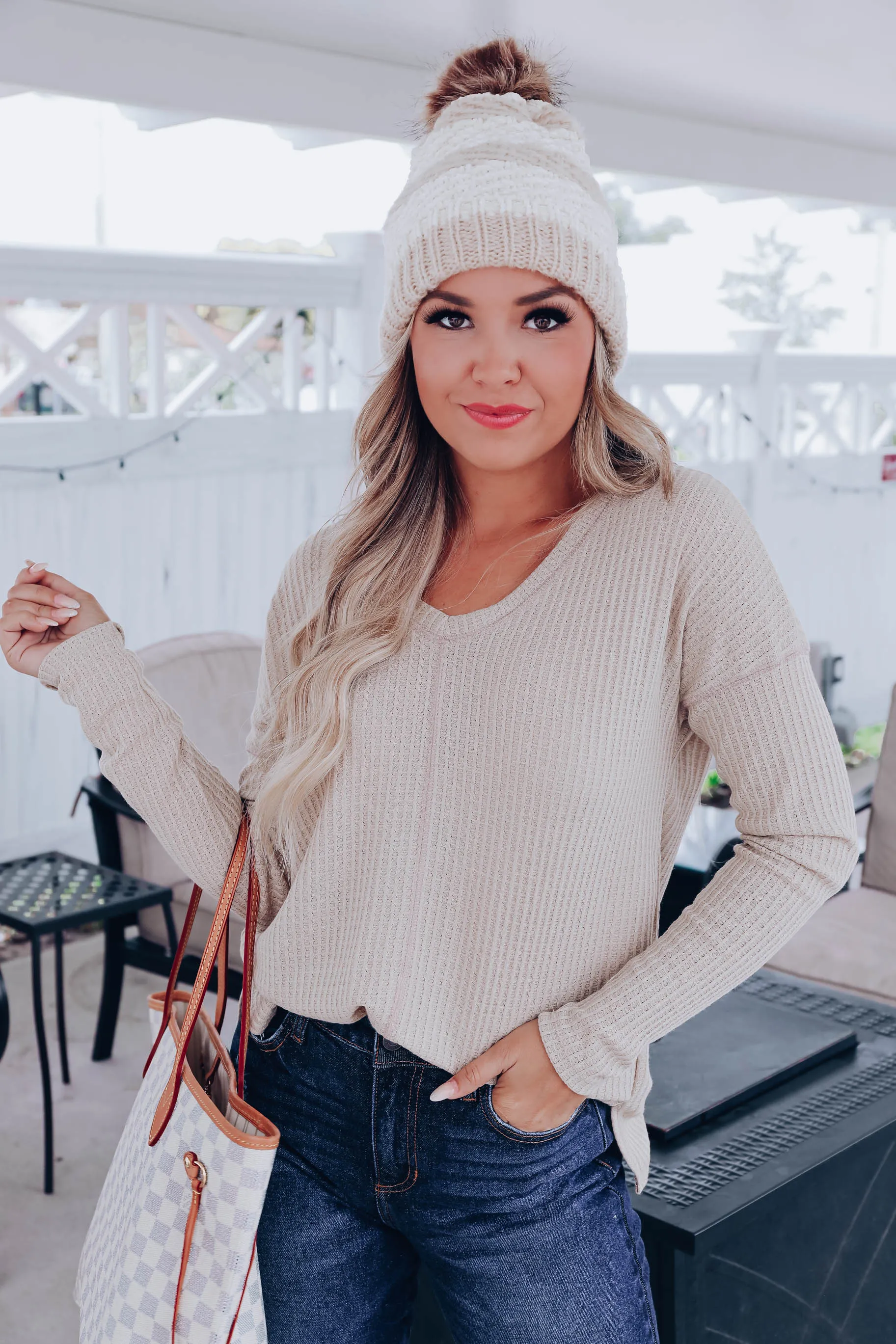Wylie Waffle Knit V-Neck Top