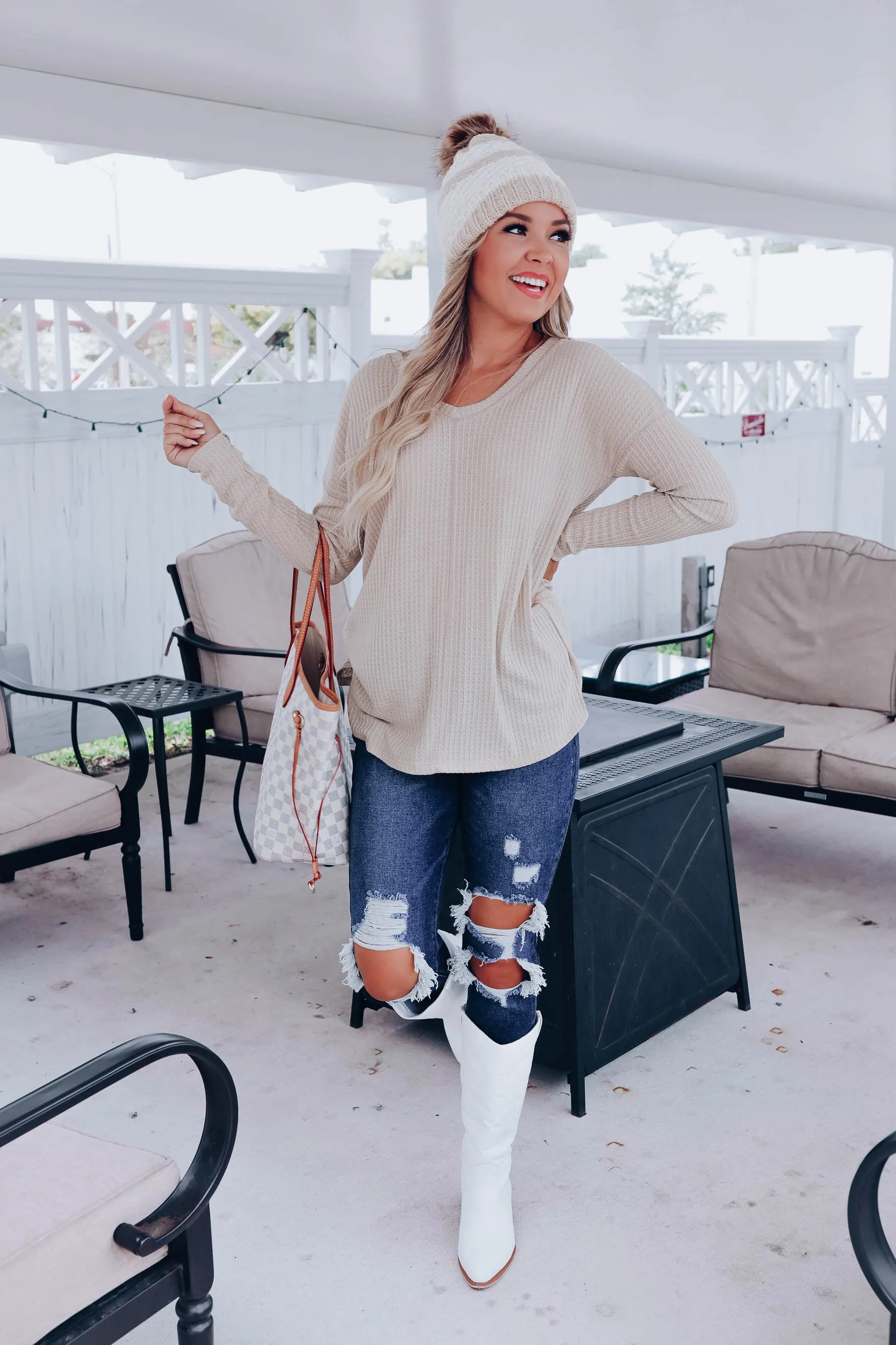 Wylie Waffle Knit V-Neck Top