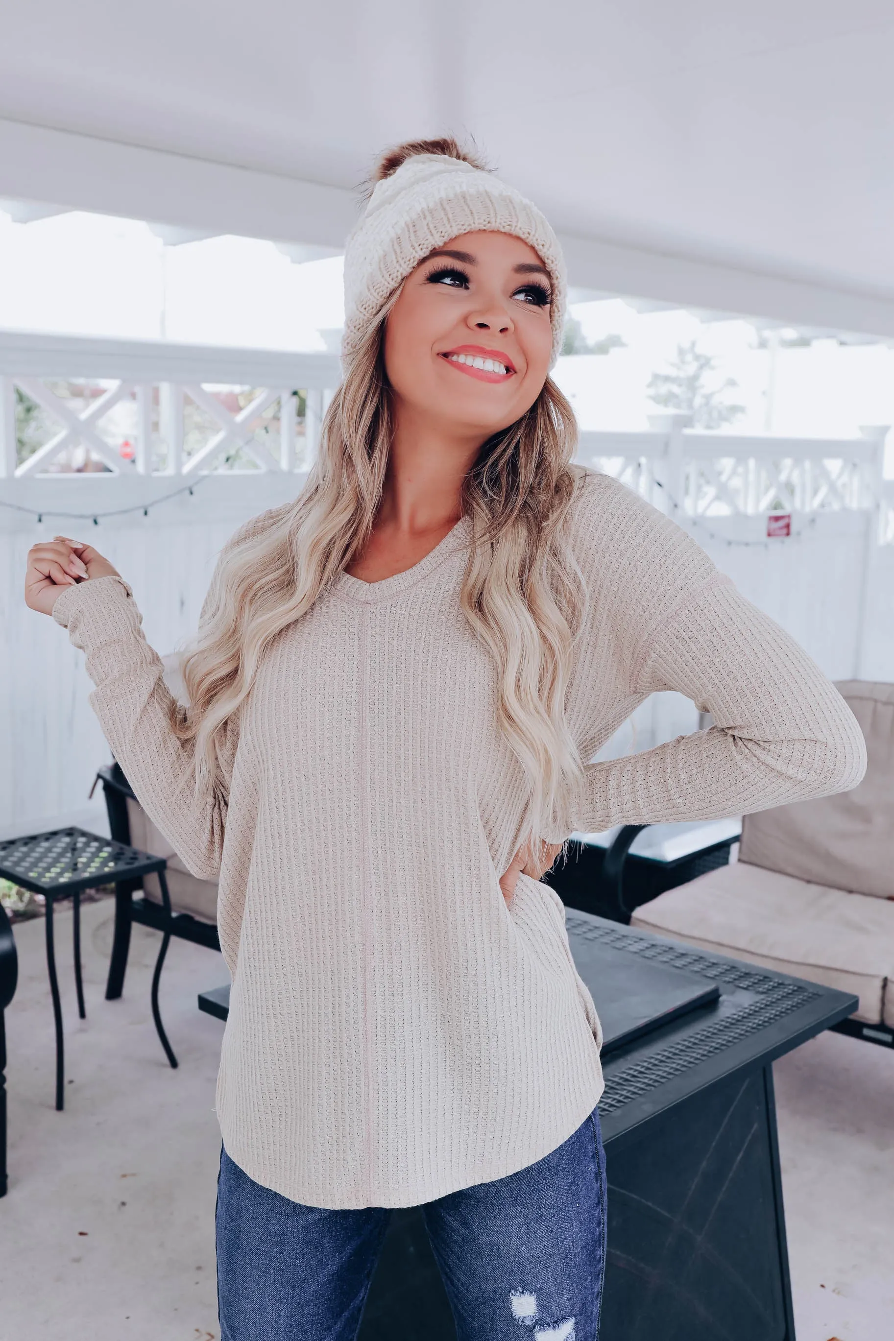 Wylie Waffle Knit V-Neck Top