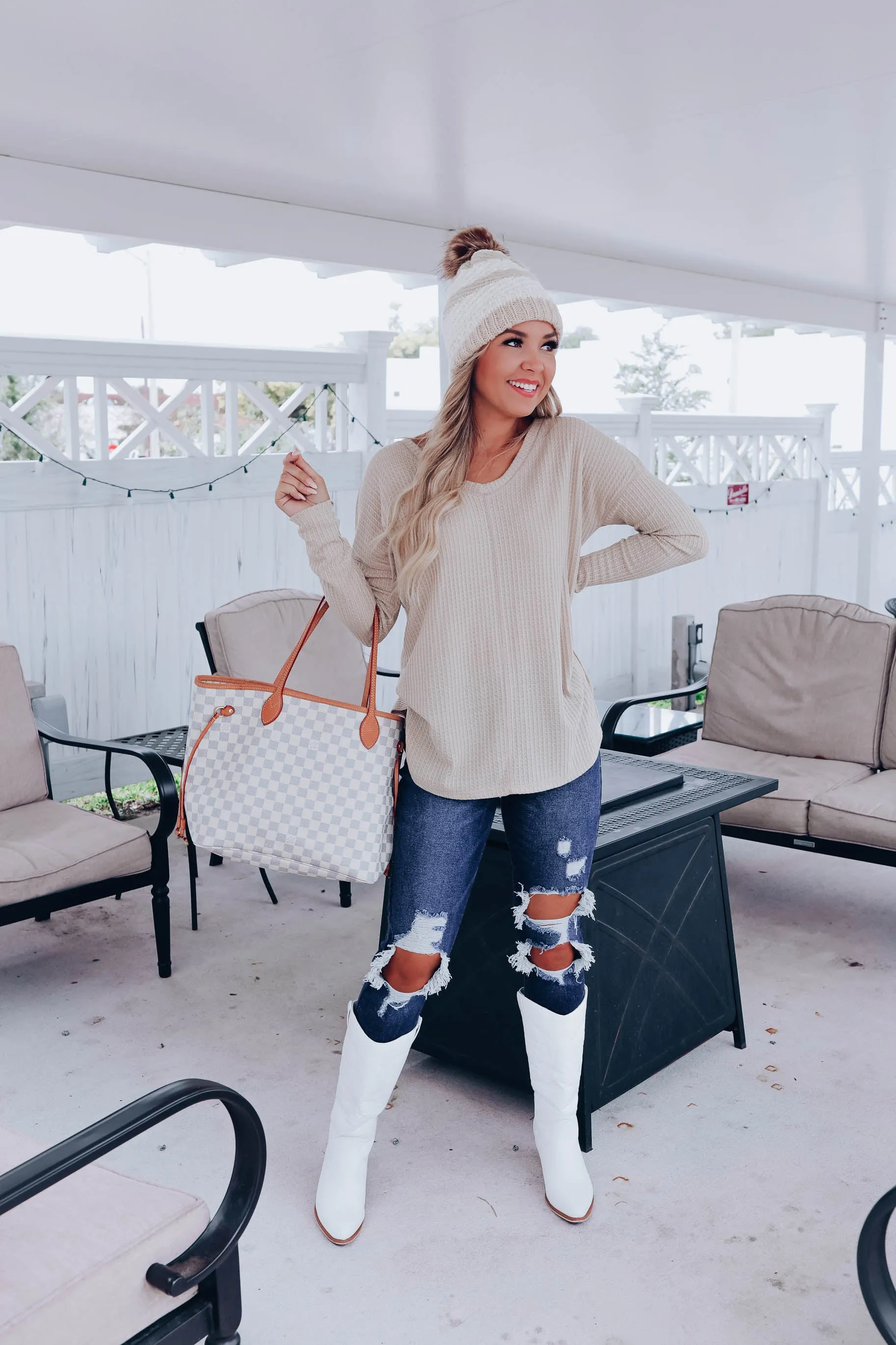 Wylie Waffle Knit V-Neck Top