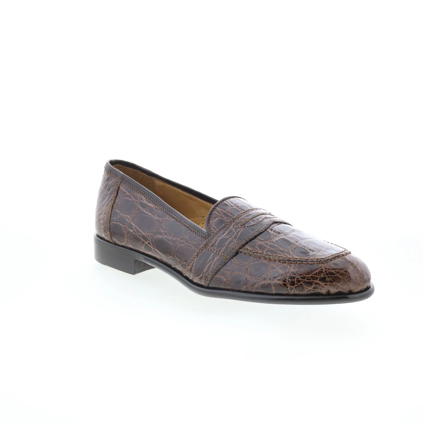 Zelli Italia Tuscany Crocodile Mens Brown Narrow Loafers Penny Shoes