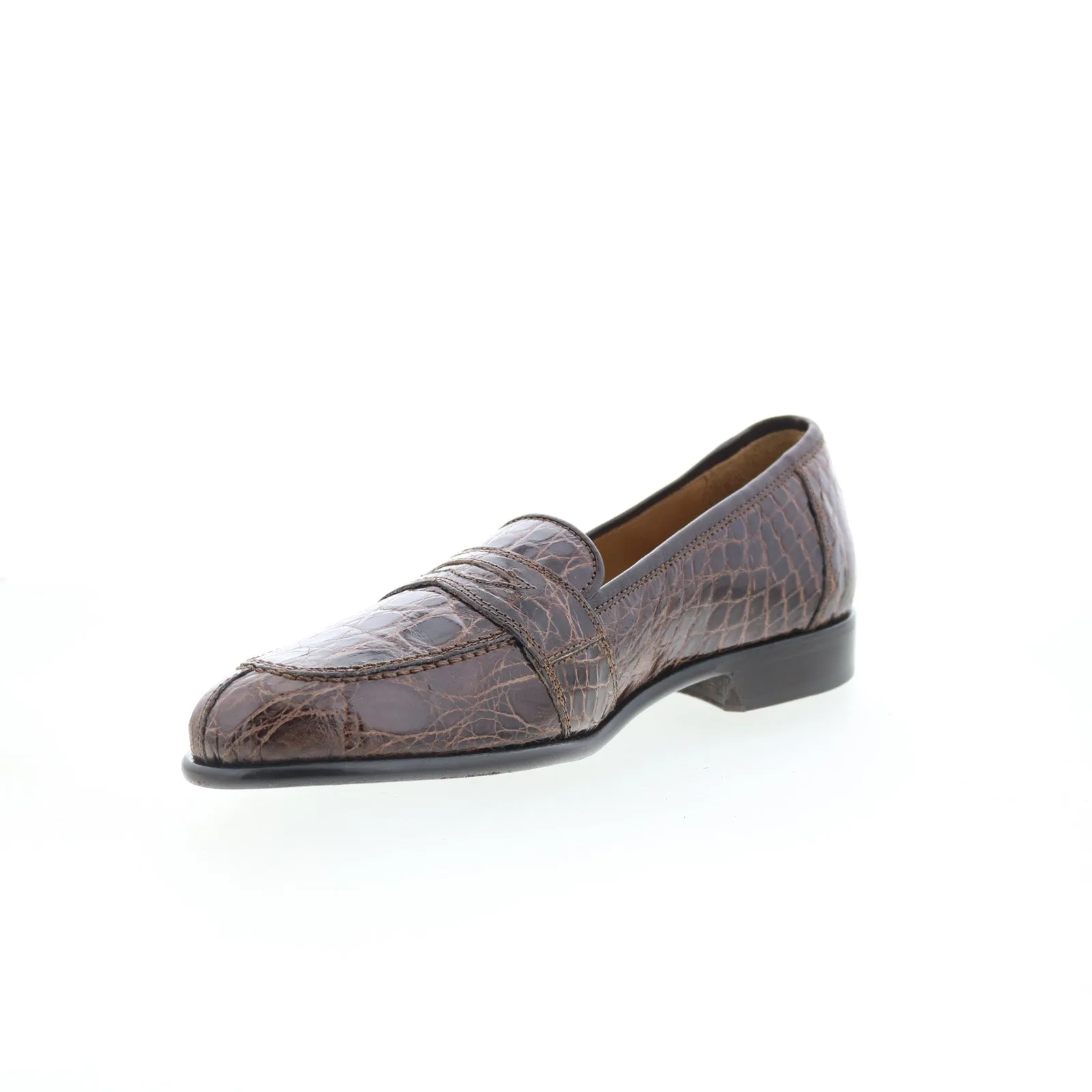 Zelli Italia Tuscany Crocodile Mens Brown Narrow Loafers Penny Shoes