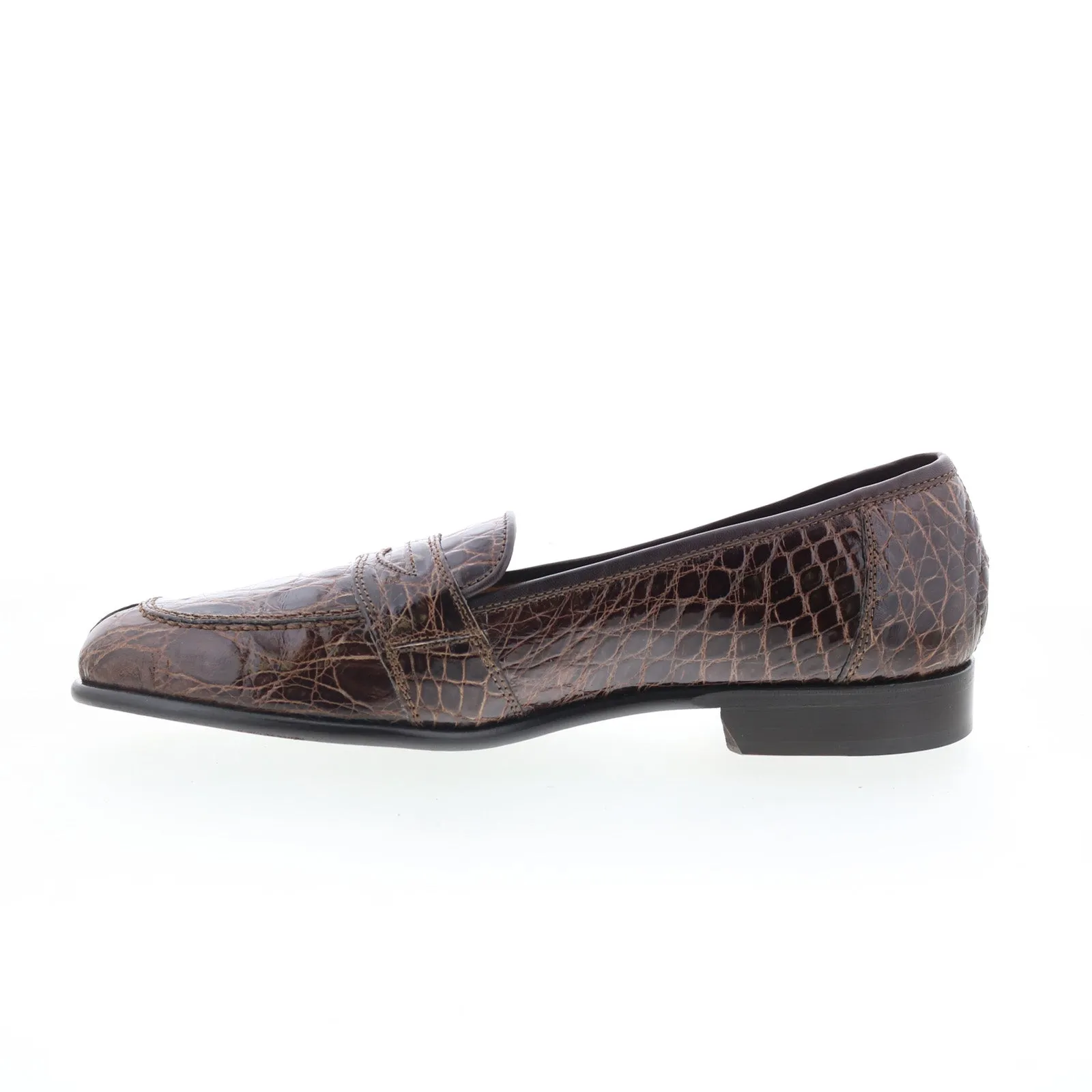 Zelli Italia Tuscany Crocodile Mens Brown Narrow Loafers Penny Shoes