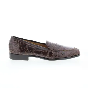 Zelli Italia Tuscany Crocodile Mens Brown Narrow Loafers Penny Shoes