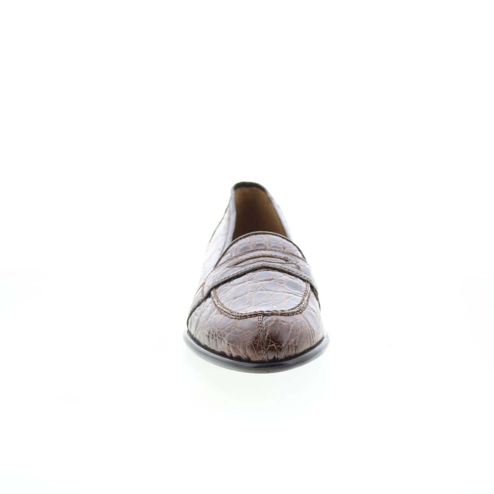 Zelli Italia Tuscany Crocodile Mens Brown Narrow Loafers Penny Shoes